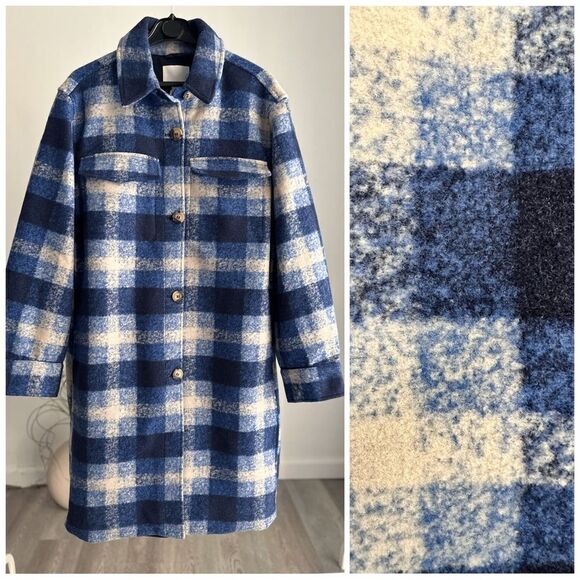 H&M Coat Shacket Long Jacket Plaid New - Picture 9 of 11